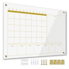 Glass 3-1 Golden Monthly Dry Erase Calendar Whiteboard for Wall,24"x 36",Fram...