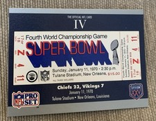 1970 Super Bowl IV Ticket Stub KC Chiefs Minnesota Vikings 23-7 Card #4