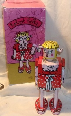 ATOMIC SODA ROBOT BELLA WIND-UP TIN LITHO WOMAN ROBOT TOY - ORIGINAL BOX -
