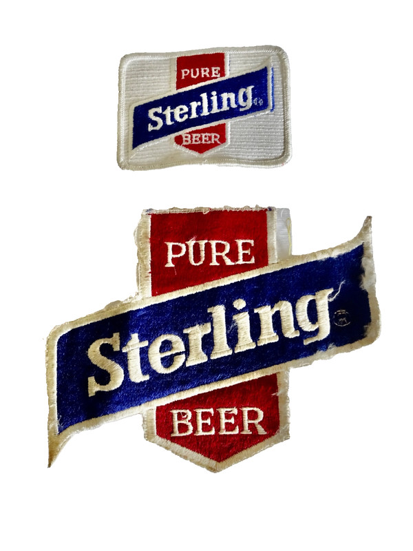 pURE STERLING BEER EMBROIDERED X2 PATCH RED BLUE WHITE LETTERS VINTAGE neocurio