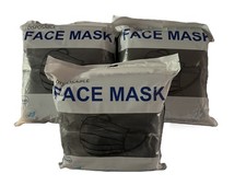 3 - Packages of 100 Pack Black Disposable Face Masks, 3 Layer Filter Protection