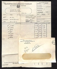 1930 B.F. Goodrich Rubber Co. Footwear Invoice & Envelope Philadelphia
