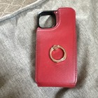 Red Gold Black Leather Fitted Phone Case Skin with Ring Holder Design