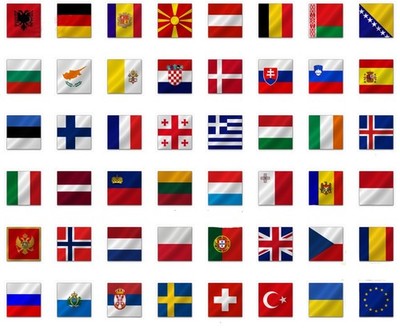 Europaflaggen - England, Irland, Wales, Frankreich, Italien, Spanien, Union Jack