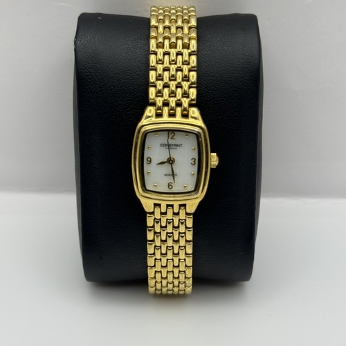 Working Constant Ladies Gold Plated 18mm Quartz Watch 6.75 Inches New Battery