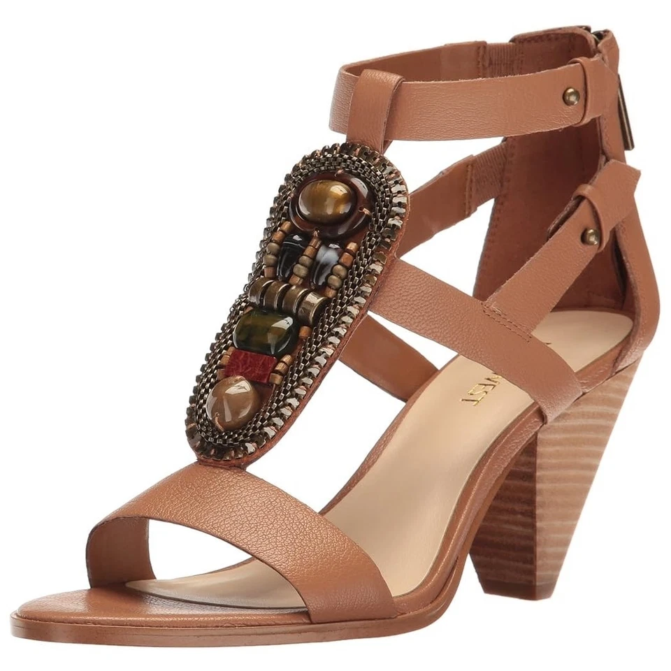 Sandalia de vestir de cuero para mujer Nine West con cuentas bohemias gladiador talla 7 Foto 2 de 4