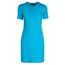 Theory T-Shirt Mini Dress Small Blue Pima Cotton Stretch Fitted Crewneck Casual