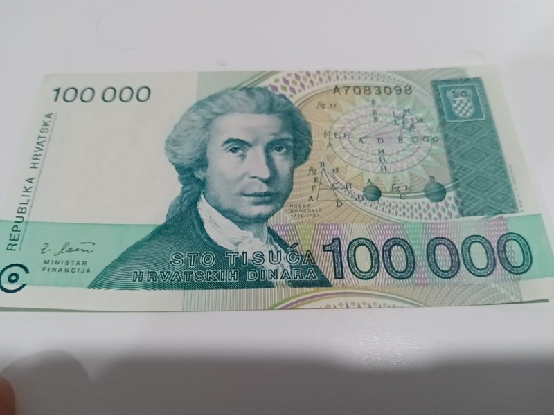 1993 Croatia 100000 Dinara Uncirculated Banknote