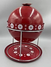 Vtg Mid Century Modern Catherine Holm Red Orb Enamel Fondue Pot 4 Pieces Norway