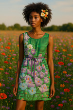 DREAM DAILY Rozae Nichols YONINA ANTHROPOLOGIE Stripe FLORAL Print Y2K Dress S