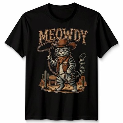 Meowdy Cowboy Katze Western Tiere Herren T-Shirt Damen Grafik Tee Oberteil