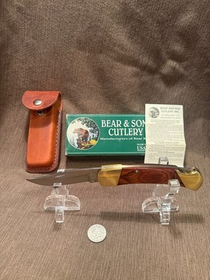 Bear & Son 297BBR Professional Lockback Knife 5'' Rosewood Handle Leather Sheath