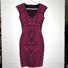 RVN Abstract Geometric Jacquard Bodycon Mini Dress XS Cyber Pop Rave Barbiecore