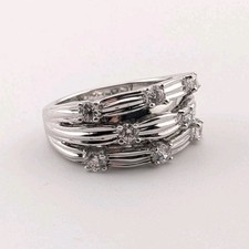 Vintage Sterling Silver Ring CZ Cluster Divided Top Waves Size 5-5.25