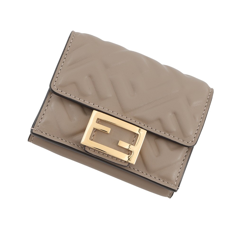 FENDI Bucket Micro Tri-fold Wallet Nappa Leather Greige 8M0395