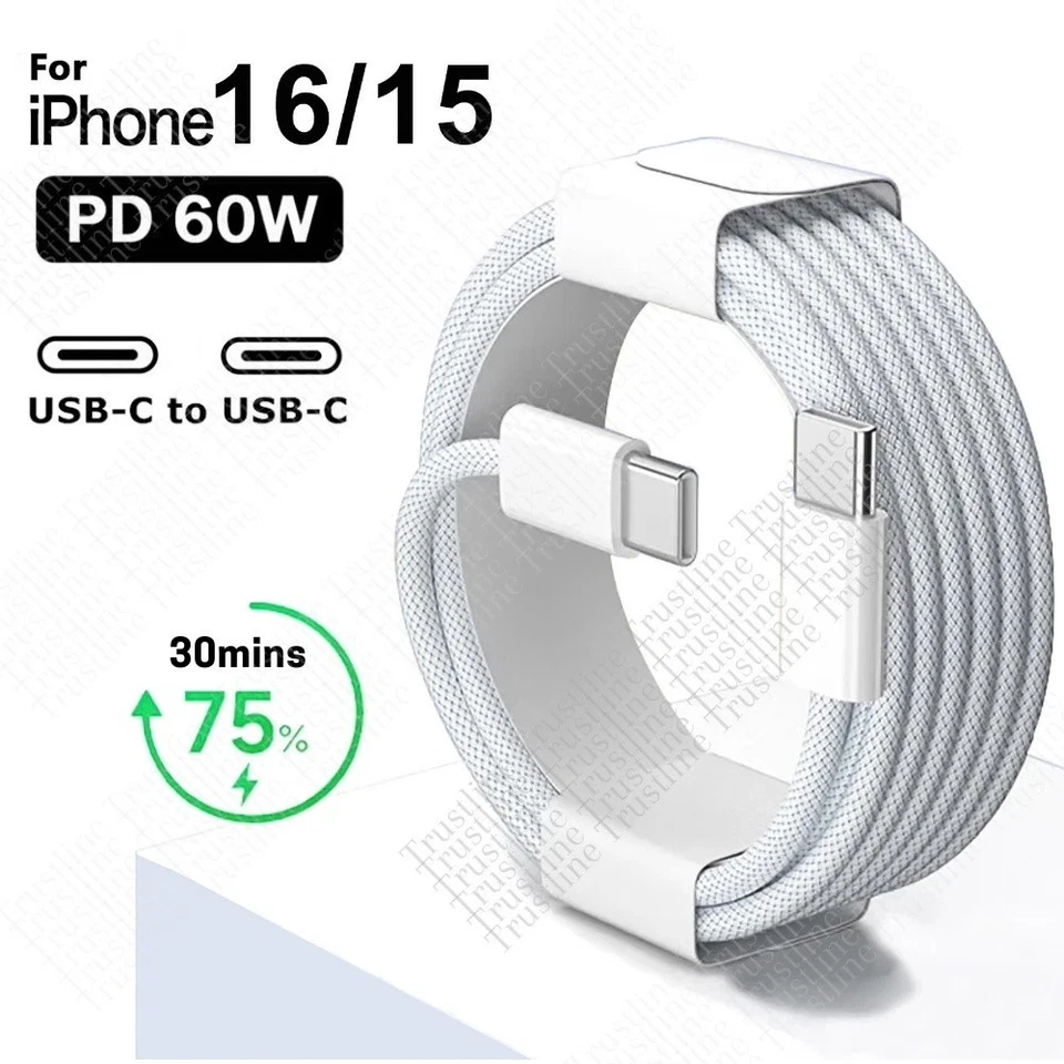 wholesale 60W USB-C to USB-C Cable PD Fast Charger Cord For iPhone 15 16 Samsung - Image 2 of 4
