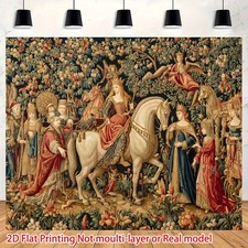 2D Flat, 1pc Medieval Noble Scene Tapestry Backdrop - Knights & Ladies Renaissan