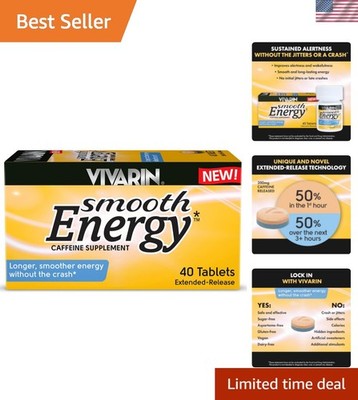 Smooth Energy Extended Release Caffeine Tablets, 200mg, Focus, Alertness & Me...