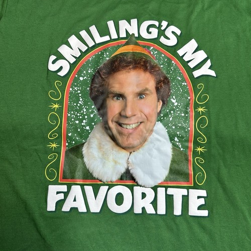 Elf WB Holiday "Smiling's My Favorite" Green Christmas Size Medium T-Shirt New - Picture 2 of 7