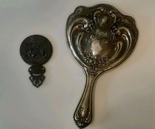Antique Mirror Lot: German Silver Plate Hand Mirror & Denmark Hans Jensen Pocket