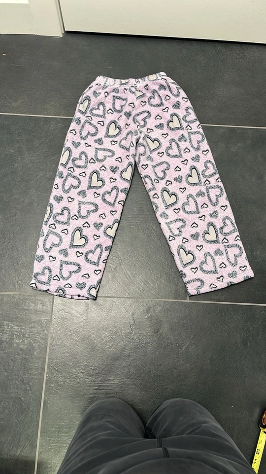 Iscream girls Pink and Black Heart Pattern fuzzy Pajama pants small (6-8) - Image 3 of 4