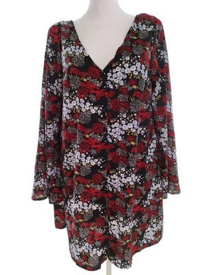 GLAMOROUS Damen Tunika Bluse Gr. 36 Schwarz Langer Ärmel V-Ausschnitt