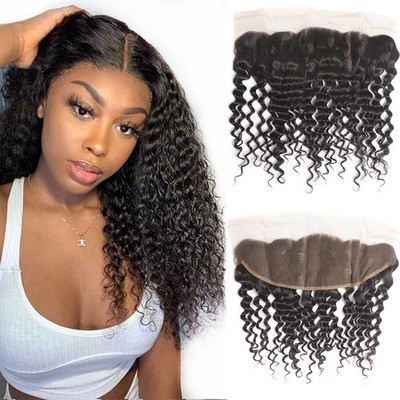 13x4 Lace Frontal Echthaar Transparent Lace Closure Deep Curly Wave 13x4 Ear t