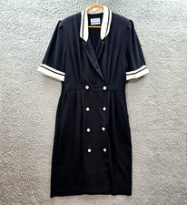 Vintage Dolina Blue Label Womens Pencil Midi Dress Size 16 Black Ivory Collared