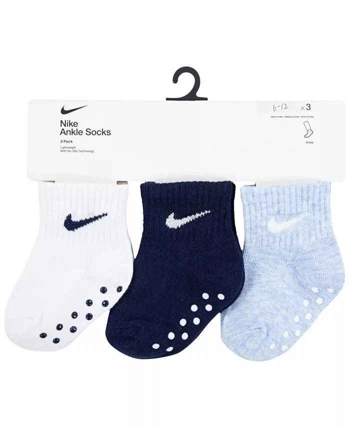 NIKE Toddler 3 Pack Ankle Non-Slip Grippy Socks White Blue Navy Size 6-12 Months
Opens in a new wind