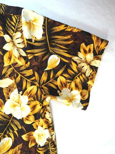 JOS A BANK Mens Size Large Black Yellow White Floral Silk Summer Hawaiian Shirt - Picture 7 of 9