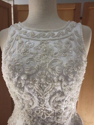 Alfred Angelo Beaded Pearl Chiffon Classic Wedding Dress - Boho Chic - Old Money