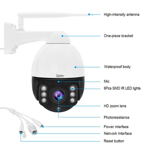 JideTech 5MP Security PTZ Camera Outdoor 5X Optical Zoom with Two Way Audio - Picture 5 of 10