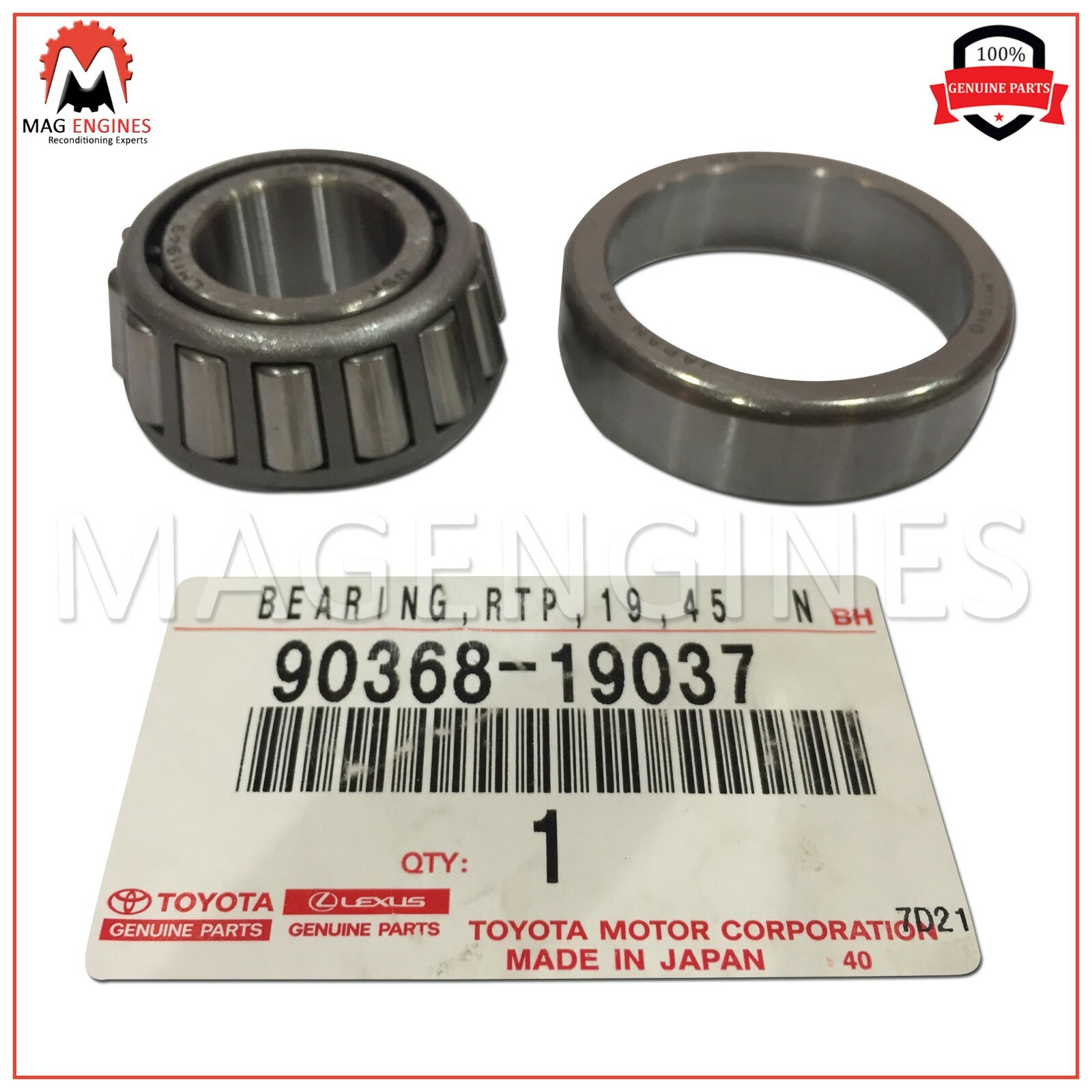 90368-19037 GENUINE OEM BEARING (FOR FRONT AXLE HUB OUTER), RH/LH  