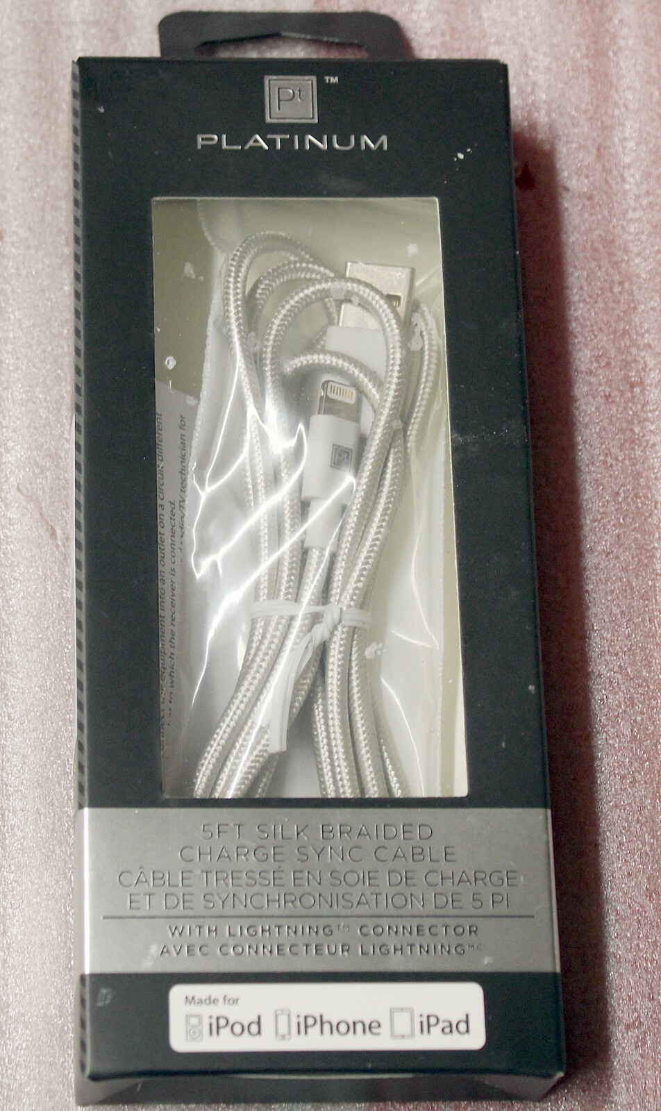 MFI Certified Braided USB-A to Lightning Cable Silver - Durable Platinum Edition  -image