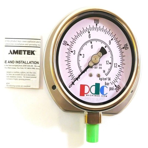 Ametek 356475 1/4" x 3-15/16" 200 PSI Pressure Gauge