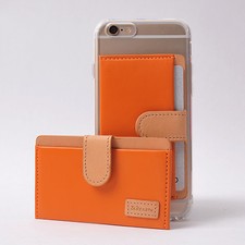 Ringke Genuine Leather ID/Card Holder 3M Adhesive Sticker Attach Wallet - ORANGE
