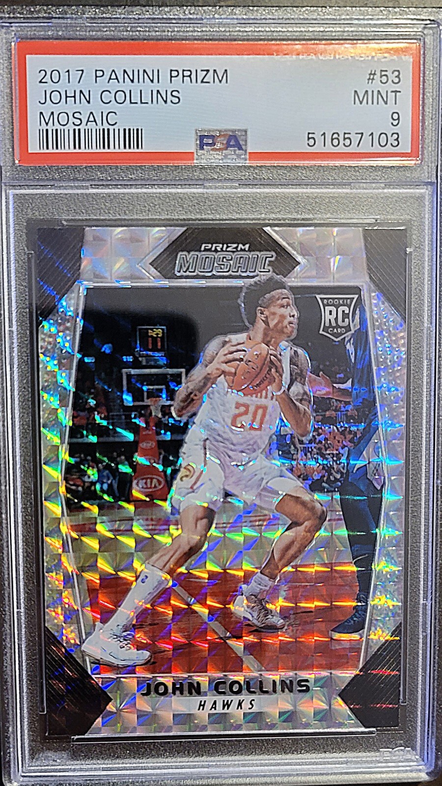 2017 Panini Prizm John Collins RC Mosaic Silver Prizm PSA 9 Mint--ATLANTA HAWKS