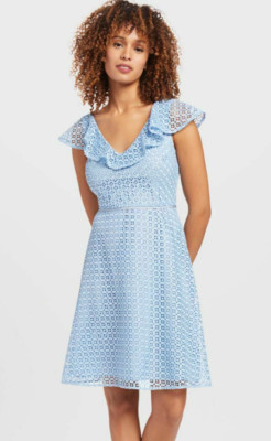Draper James Collection Lattice A Line Dress, Light Blue, Size 6, NWT