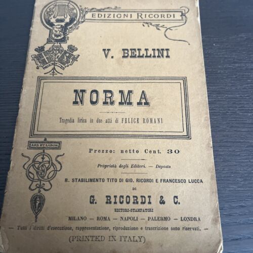 Libretti D'Opera Norma tragedia lirica in 2 atti V. Bellini - Ed. Ricordi - Foto 1 di 8