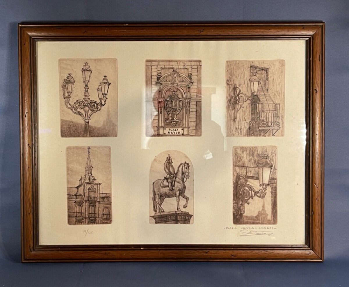 Sabatacha Etchings Madrid Spain Plaza Mayor Signed Numbered