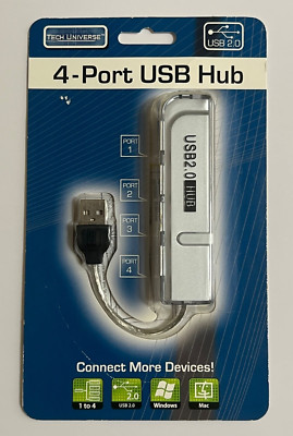 4-Port USB 2.0 Hub Silver Tech Universe TU1395 BRAND NEW