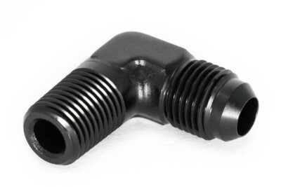 Gewindeadapter 1/4'' NPT zu Dash 6 90° / -6 AN / JIC 6 Schwarz eloxiert 9/16 - 18