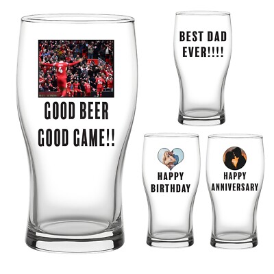 Personalisiertes Kristall Pint Glas individueller Text Bild Logo Geburtstag Feier UK
