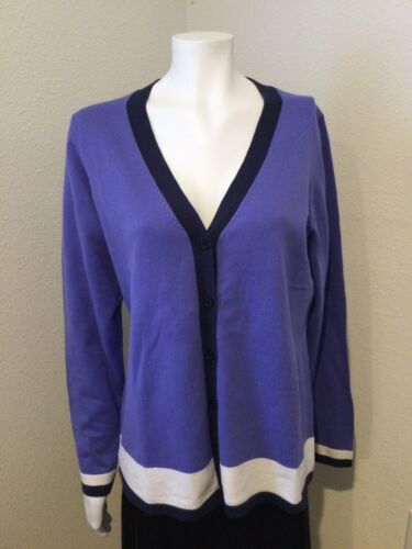 Women’s Liz Claiborne V-neck Long Sleeve Purple Cotton Sweater Cardigan Size L - Picture 1 of 5