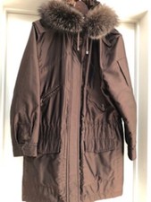 Escada Brown Coat/hood With Fox Trim. Size 38. Trim Is Blue Frostfox