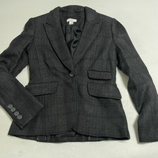 Ann Taylor Loft Wool Blend Gray Check Career Blazer Size 2P NWOT