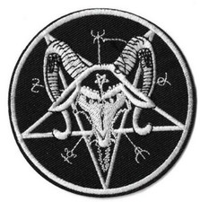 Pentagram Devil / Evil Goat Skull Patch Round - Embroidered Iron or Sew On