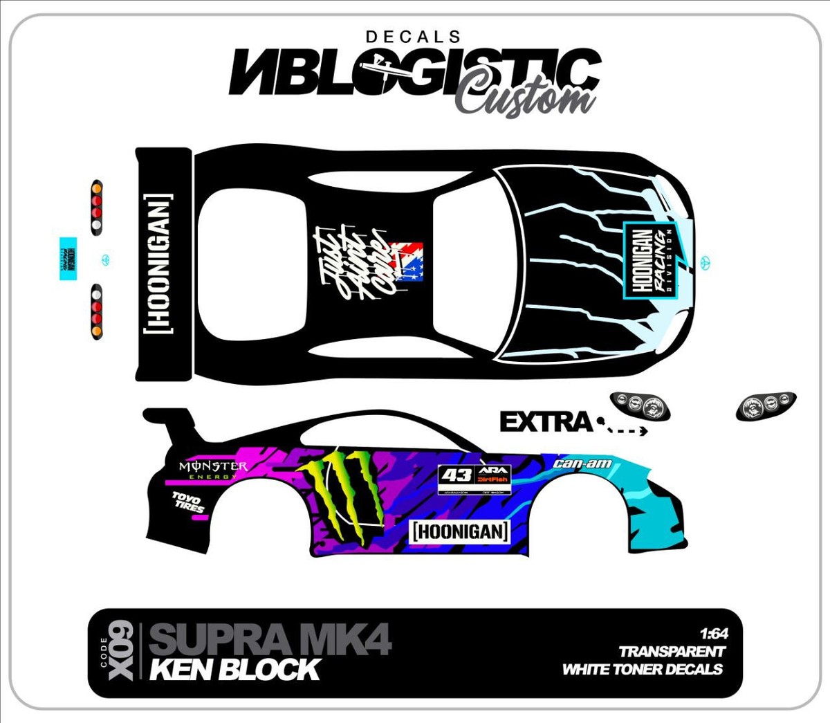 Toyota Supra Custom WaterSlide Decal for hot wheels 1/64 Scale 011