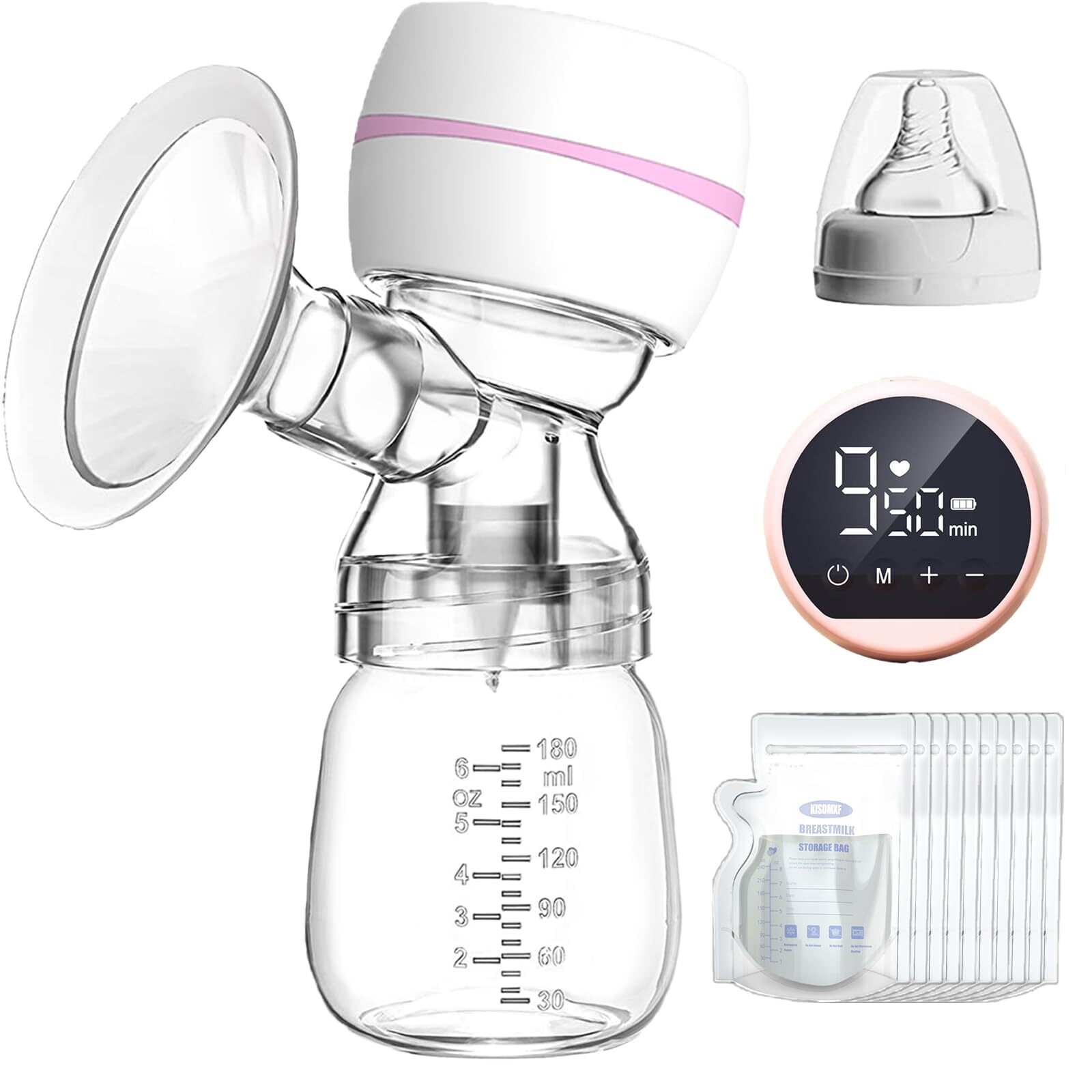 Breast Pump with 10 Breastmilk Storage Bags， All-in-Automatic Breast Pump Pai...-image