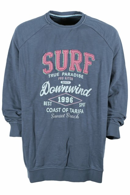 Kitaro Sweatshirt Sweat Shirt Herren Rundhals Blau Baumwolle Extra lang Tall